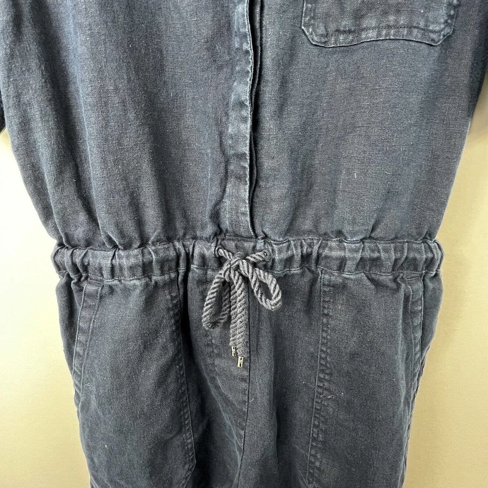 Lauren Ralph Lauren Navy Blue Linen Romper Size 6 Short Sleeve